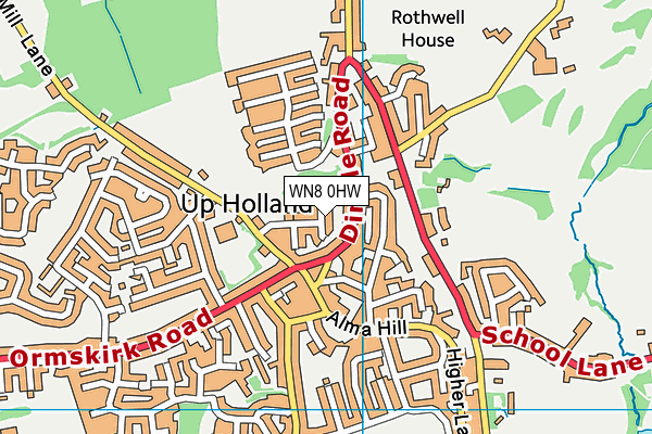WN8 0HW map - OS VectorMap District (Ordnance Survey)