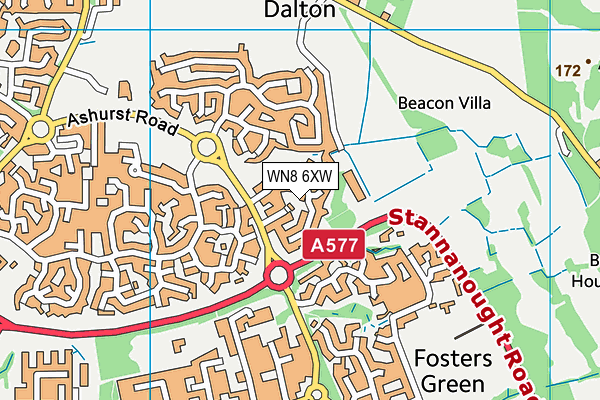 WN8 6XW map - OS VectorMap District (Ordnance Survey)