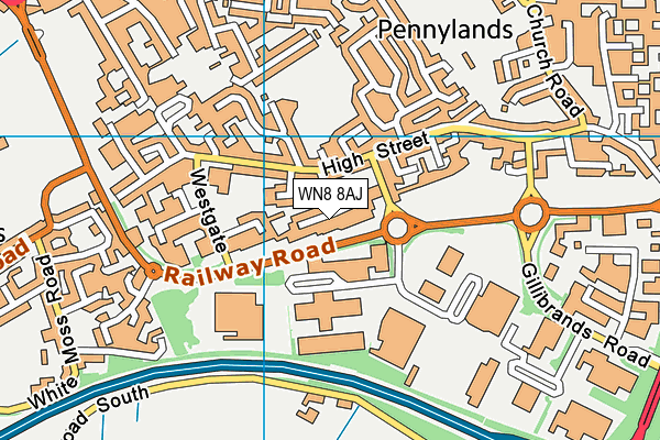 WN8 8AJ map - OS VectorMap District (Ordnance Survey)