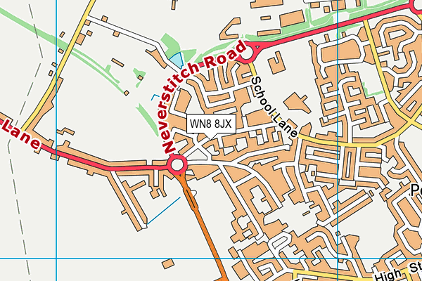 WN8 8JX map - OS VectorMap District (Ordnance Survey)