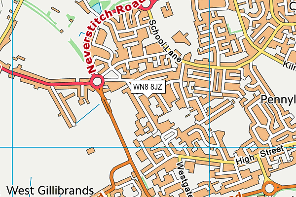 WN8 8JZ map - OS VectorMap District (Ordnance Survey) WN8 8JZ map - OS VectorMap District (Ordnance Survey)