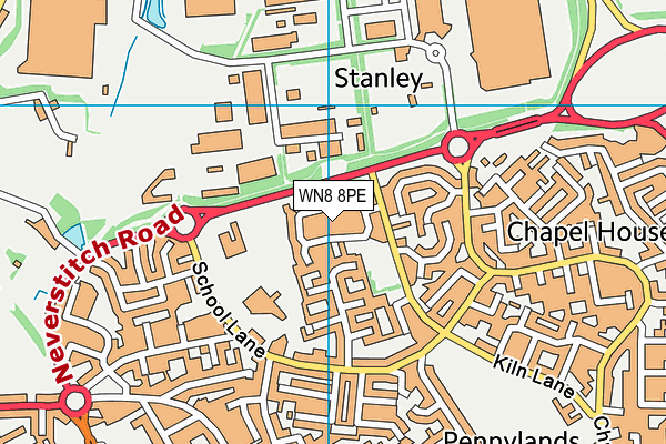 WN8 8PE map - OS VectorMap District (Ordnance Survey) WN8 8PE map - OS VectorMap District (Ordnance Survey)