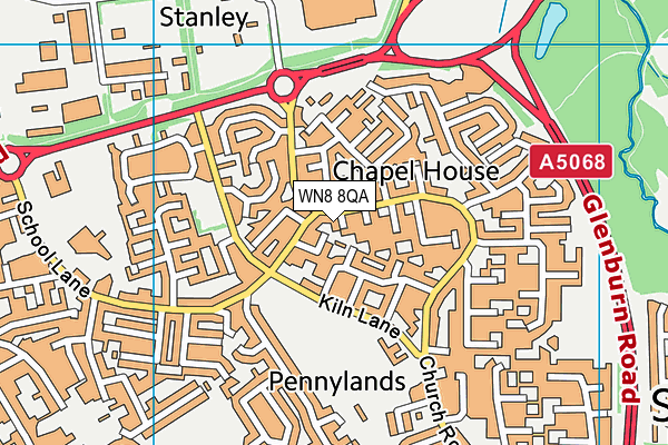 WN8 8QA map - OS VectorMap District (Ordnance Survey)