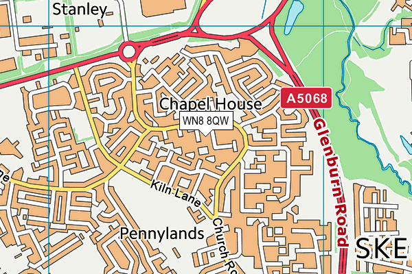 WN8 8QW map - OS VectorMap District (Ordnance Survey)