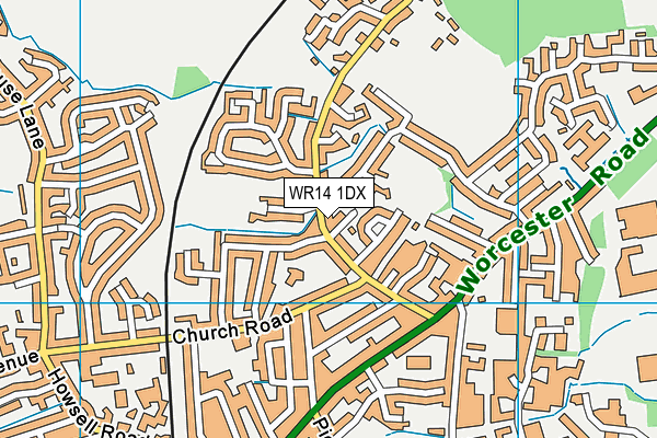 WR14 1DX map - OS VectorMap District (Ordnance Survey) WR14 1DX map - OS VectorMap District (Ordnance Survey)