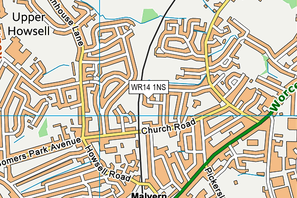 WR14 1NS map - OS VectorMap District (Ordnance Survey)