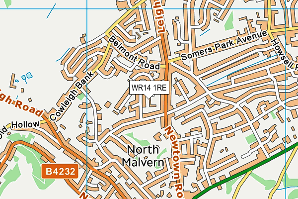 WR14 1RE map - OS VectorMap District (Ordnance Survey)