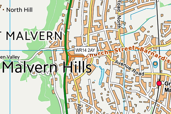 WR14 2AY map - OS VectorMap District (Ordnance Survey) WR14 2AY map - OS VectorMap District (Ordnance Survey)