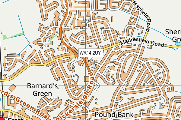 WR14 2UY map - OS VectorMap District (Ordnance Survey) WR14 2UY map - OS VectorMap District (Ordnance Survey)