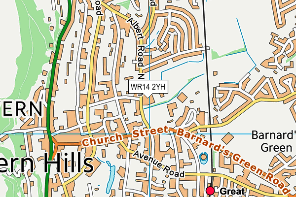 WR14 2YH map - OS VectorMap District (Ordnance Survey) WR14 2YH map - OS VectorMap District (Ordnance Survey)
