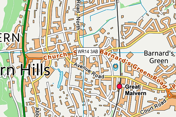 WR14 3AB map - OS VectorMap District (Ordnance Survey)