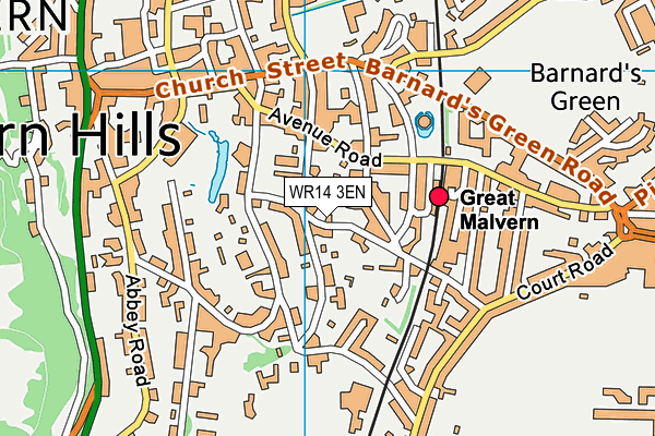 WR14 3EN map - OS VectorMap District (Ordnance Survey)