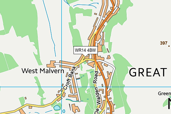 WR14 4BW map - OS VectorMap District (Ordnance Survey)
