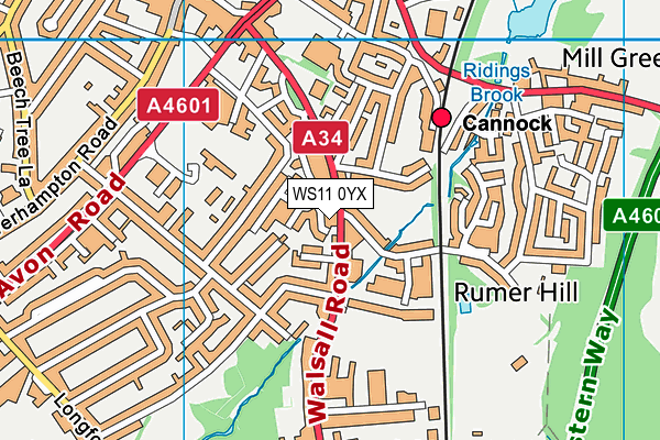 WS11 0YX map - OS VectorMap District (Ordnance Survey) WS11 0YX map - OS VectorMap District (Ordnance Survey)