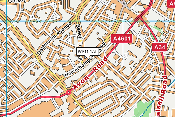 WS11 1AT map - OS VectorMap District (Ordnance Survey)