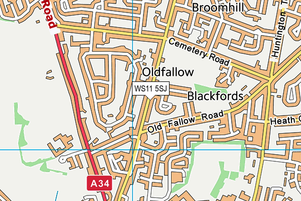 WS11 5SJ map - OS VectorMap District (Ordnance Survey) WS11 5SJ map - OS VectorMap District (Ordnance Survey)