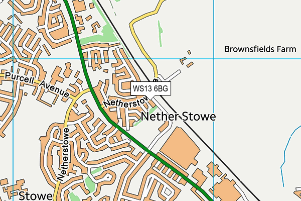 WS13 6BG map - OS VectorMap District (Ordnance Survey)