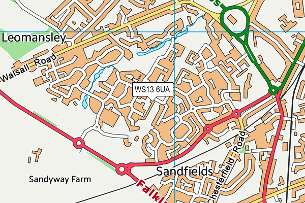 WS13 6UA map - OS VectorMap District (Ordnance Survey)