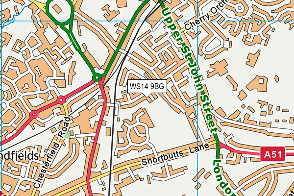 WS14 9BG map - OS VectorMap District (Ordnance Survey)