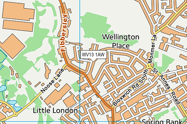 WV13 1AW map - OS VectorMap District (Ordnance Survey) WV13 1AW map - OS VectorMap District (Ordnance Survey)