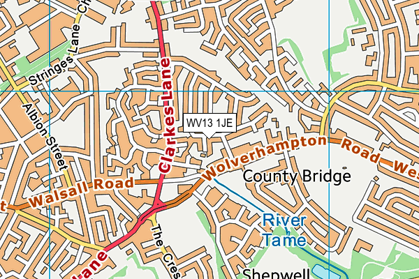 WV13 1JE map - OS VectorMap District (Ordnance Survey)