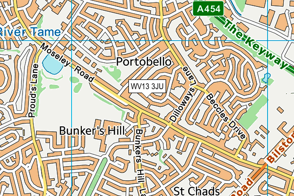 WV13 3JU map - OS VectorMap District (Ordnance Survey)