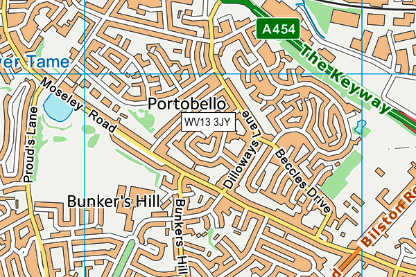 WV13 3JY map - OS VectorMap District (Ordnance Survey)