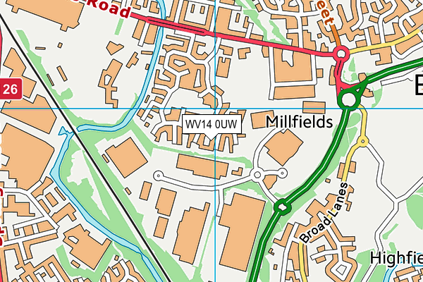 WV14 0UW map - OS VectorMap District (Ordnance Survey)