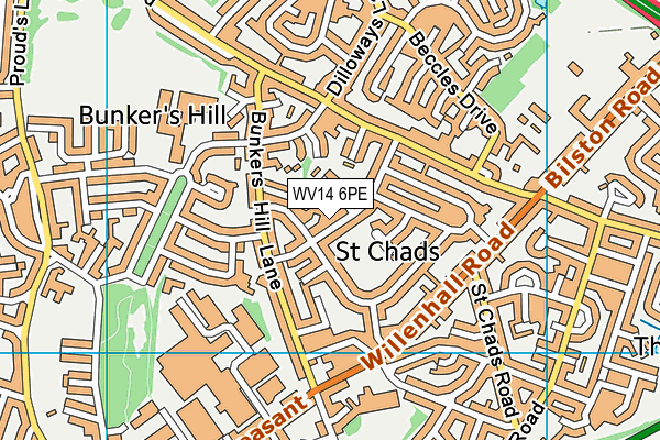 WV14 6PE map - OS VectorMap District (Ordnance Survey) WV14 6PE map - OS VectorMap District (Ordnance Survey)