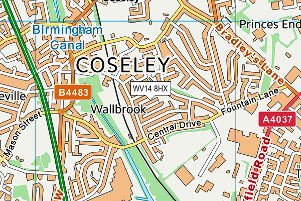 WV14 8HX map - OS VectorMap District (Ordnance Survey)