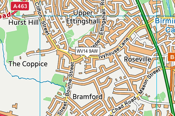 WV14 9AW map - OS VectorMap District (Ordnance Survey) WV14 9AW map - OS VectorMap District (Ordnance Survey)