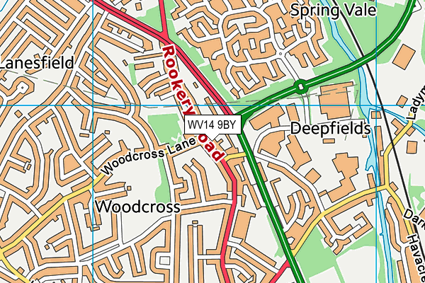 WV14 9BY map - OS VectorMap District (Ordnance Survey) WV14 9BY map - OS VectorMap District (Ordnance Survey)