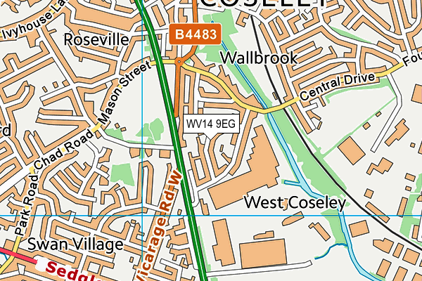 WV14 9EG map - OS VectorMap District (Ordnance Survey)