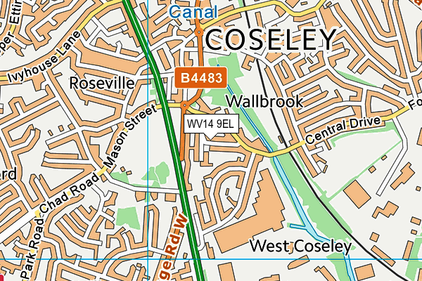 WV14 9EL map - OS VectorMap District (Ordnance Survey) WV14 9EL map - OS VectorMap District (Ordnance Survey)