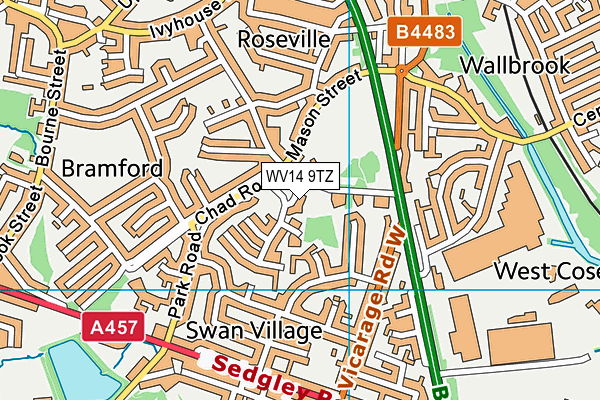 WV14 9TZ map - OS VectorMap District (Ordnance Survey)