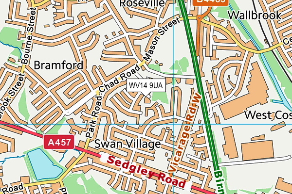 WV14 9UA map - OS VectorMap District (Ordnance Survey) WV14 9UA map - OS VectorMap District (Ordnance Survey)