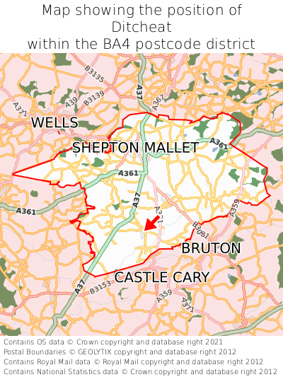 Map showing location of Ditcheat within BA4