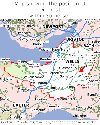 Map showing location of Ditcheat within Somerset