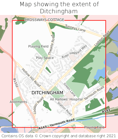 Map showing extent of Ditchingham as bounding box
