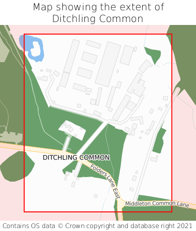 Map showing extent of Ditchling Common as bounding box