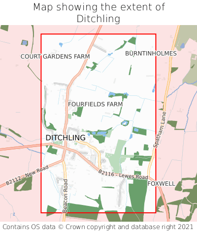 Map showing extent of Ditchling as bounding box