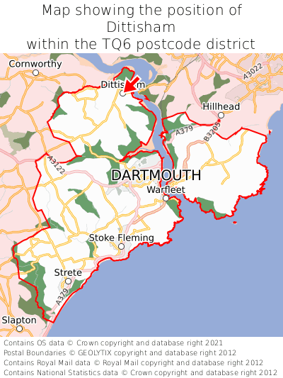 Map showing location of Dittisham within TQ6