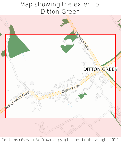 Map showing extent of Ditton Green as bounding box