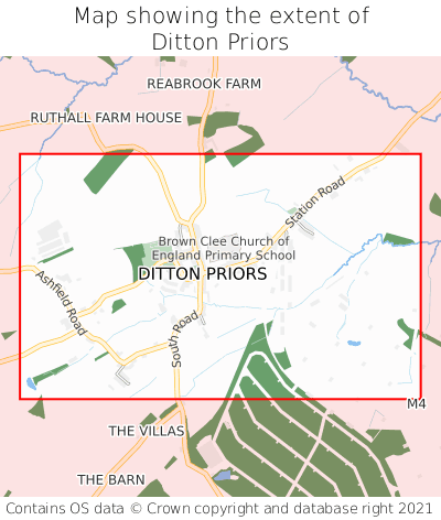 Map showing extent of Ditton Priors as bounding box