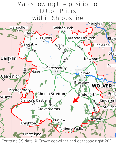 Map showing location of Ditton Priors within Shropshire