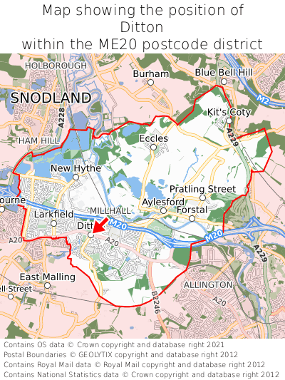Map showing location of Ditton within ME20