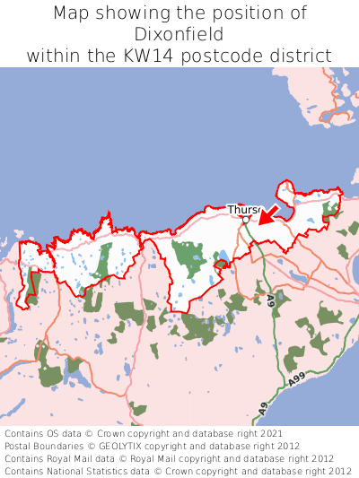 Map showing location of Dixonfield within KW14