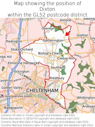 Map showing location of Dixton within GL52