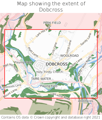 Map showing extent of Dobcross as bounding box