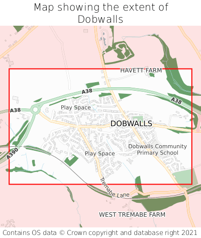 Map showing extent of Dobwalls as bounding box